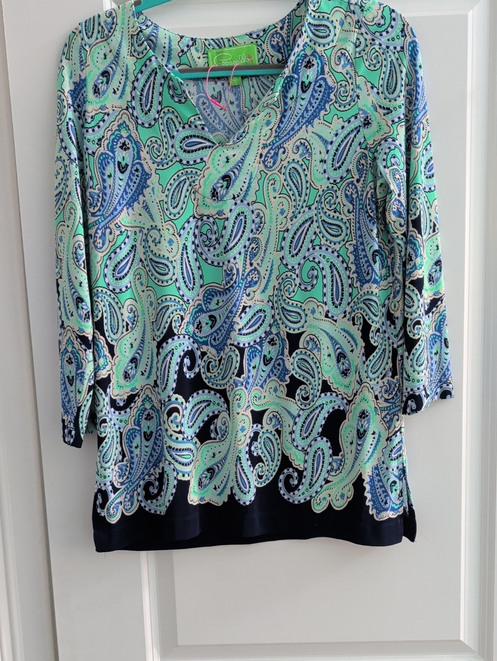 Pappagallo Aqua, Mint & Navy Paisley V-Neck Tunic